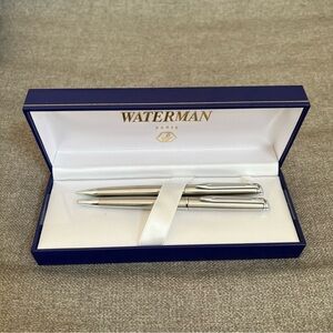 Vintage Waterman Gift Set Pen & Pencil Set Brushed Chrome NWT